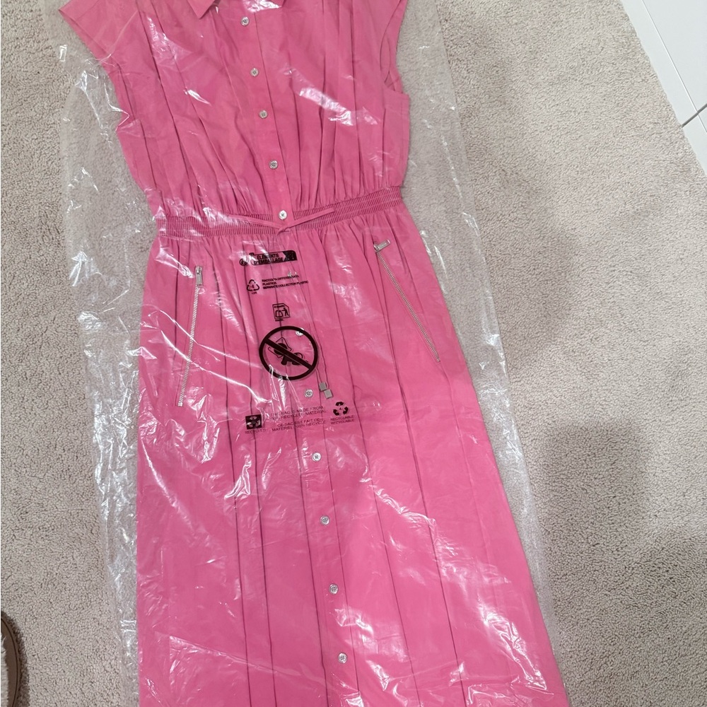 Michael Kors Bright Pink Sleeveless Shirt Dress - Picture 3 of 5